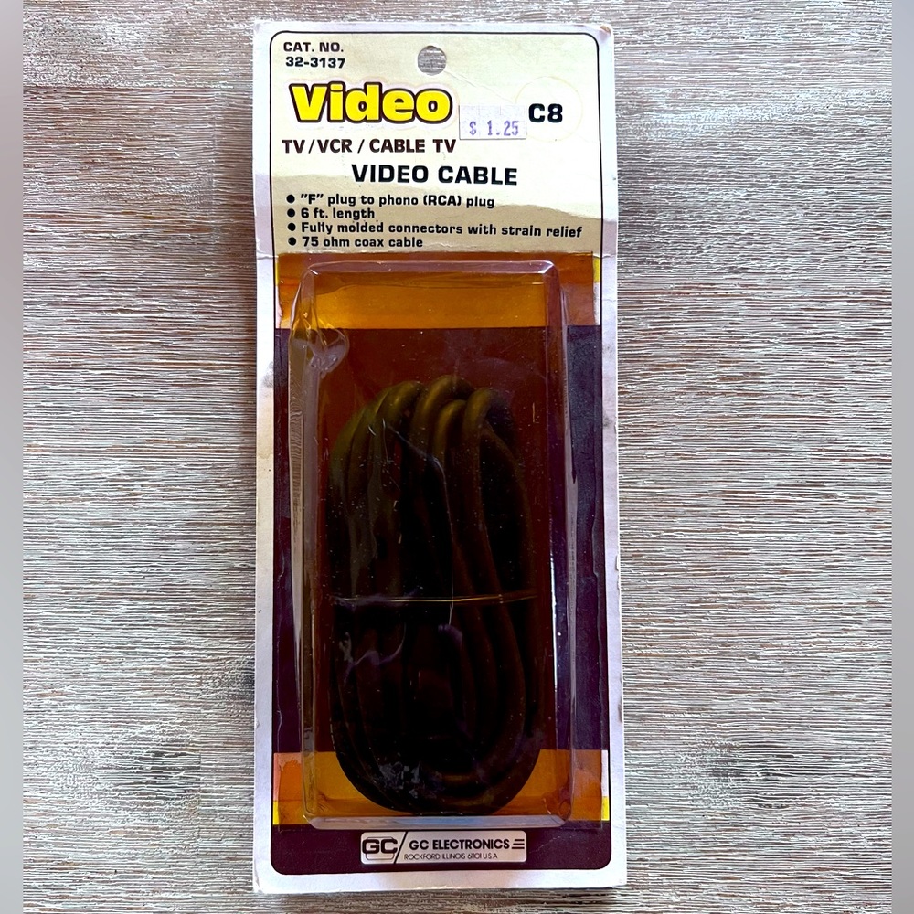 Vintage GC Electronics Video TV VCR CABLE TV Video Cable 6 Ft Length